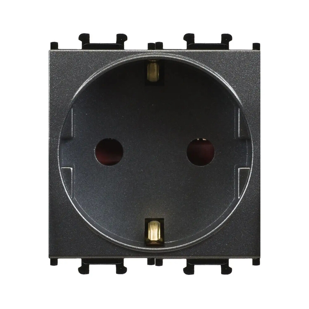 Domino Çocuk Korumalı Topraklı Priz, 2M, Füme (Mekanizma + Tuş/Kapak) - Günsan Elektrik