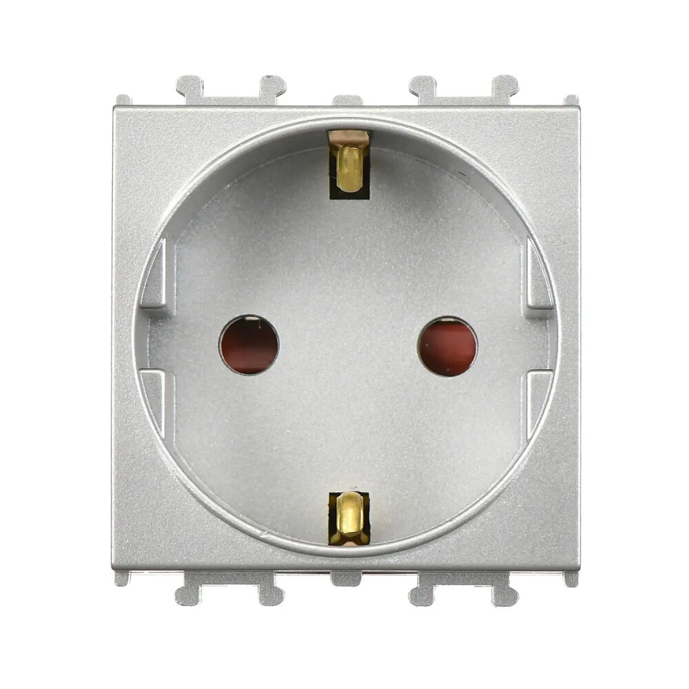 Domino Çocuk Korumalı Topraklı Priz, 2M, Gümüş (Mekanizma + Tuş/Kapak) - Günsan Elektrik