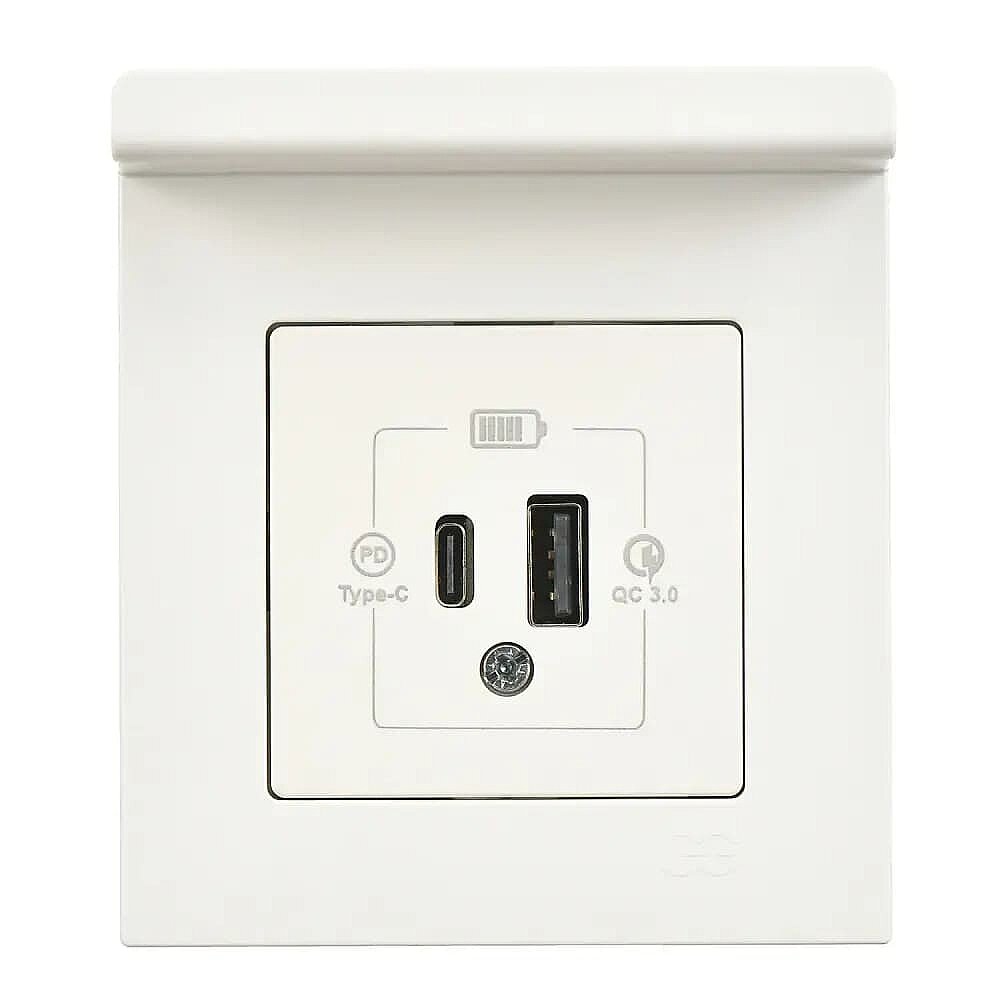 Eqona Pratik Telefon Tutucu 2 Çıkışlı USB Şarj Prizi, 20W, Type A + Type C, Fildişi Beyazı - Günsan