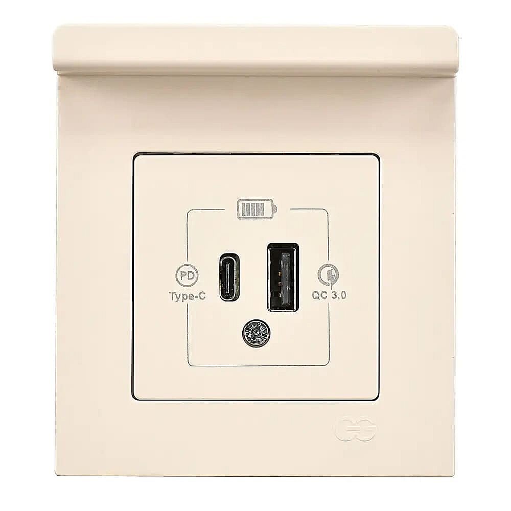 Eqona Pratik Telefon Tutucu 2 Çıkışlı USB Şarj Prizi, 20W, Type A + Type C, Krem - Günsan