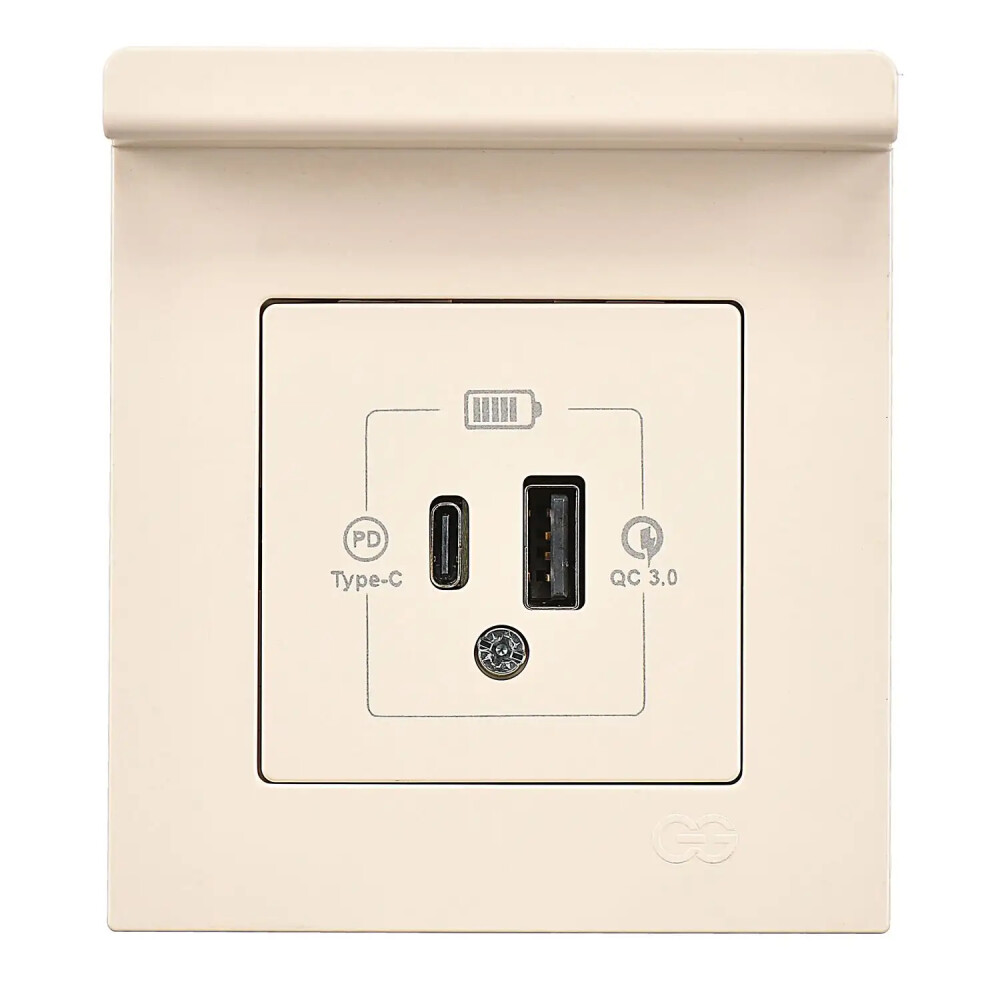 Eqona Pratik Telefon Tutucu 2 Çıkışlı USB Şarj Prizi, 20W, Type A + Type C, Krem - Günsan