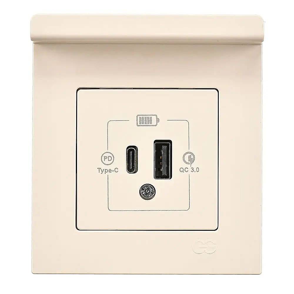 Eqona Pratik Telefon Tutucu 2 Çıkışlı USB Şarj Prizi, 20W, Type A + Type C, Krem - 1