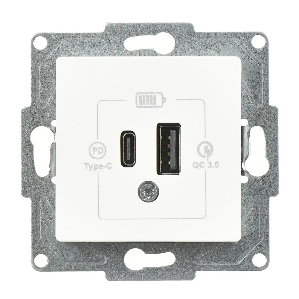 USB Charger, 2 Outlets (Type A + Type C), 20W , White - Günsan