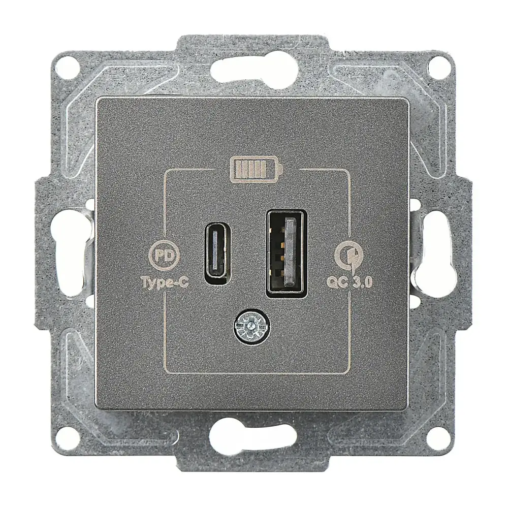 USB Charger, 2 Outlets (Type A + Type C), 20W , Smoked Gray - Günsan