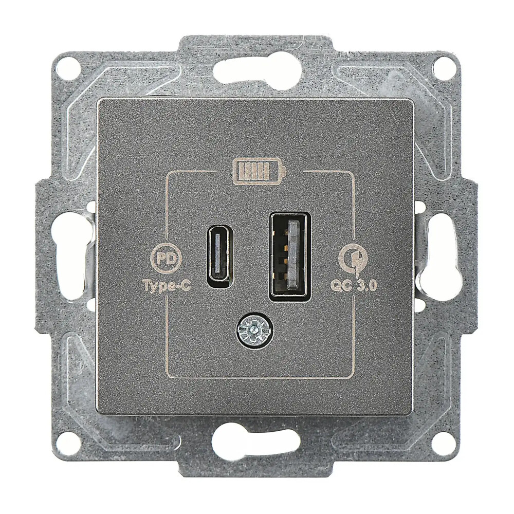 Eqona / Radius / Neoline 2 Çıkışlı USB Şarj Prizi, 20W, Type C + Type A, Füme (Mekanizma + Tuş/Kapak) - Günsan