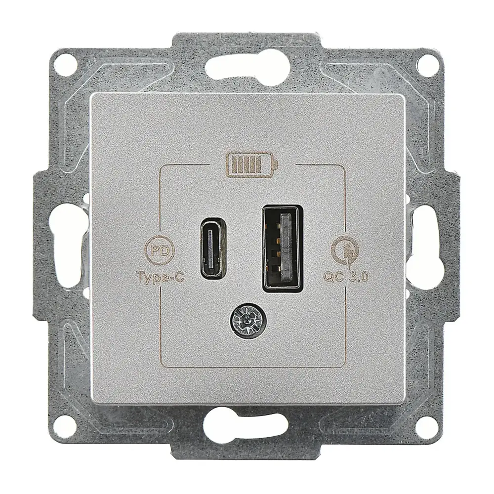 USB Charger, 2 Outlets (Type A + Type C), 20W , Silver - Günsan