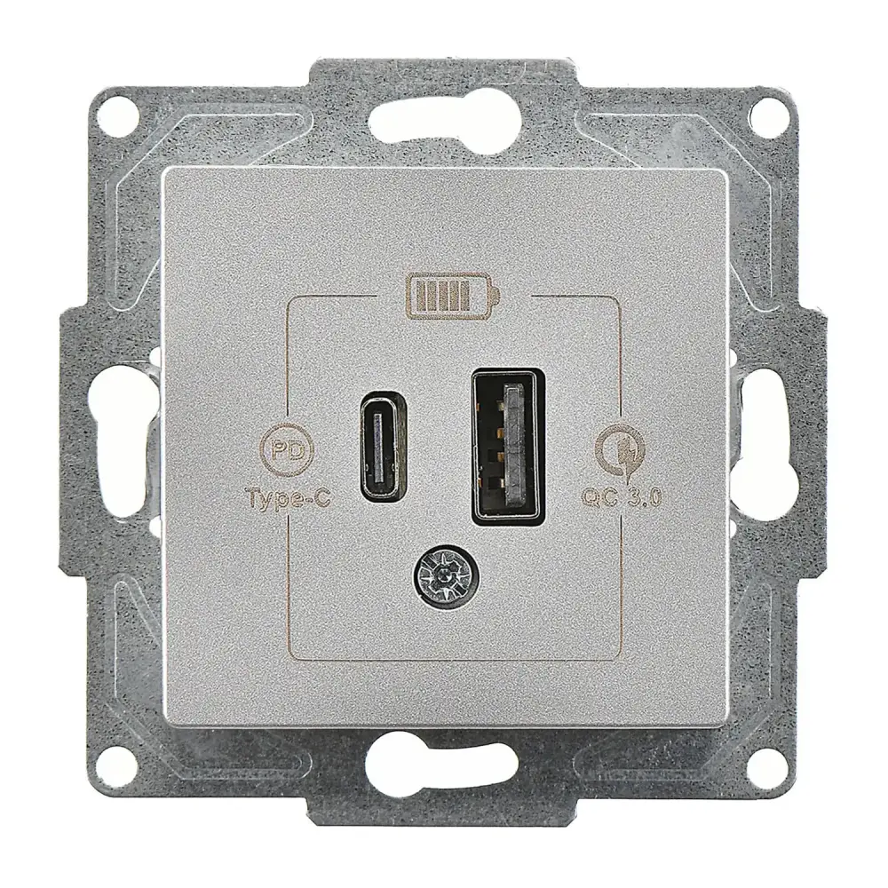 Eqona / Radius / Neoline 2 Çıkışlı USB Şarj Prizi, 20W, Type C + Type A, Gümüş (Mekanizma + Tuş/Kapak) 