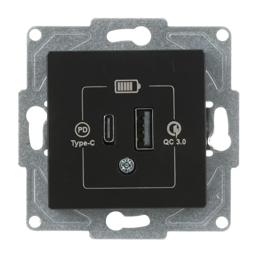 USB Charger, 2 Outlets (Type A + Type C), 20W , M.Black - Günsan