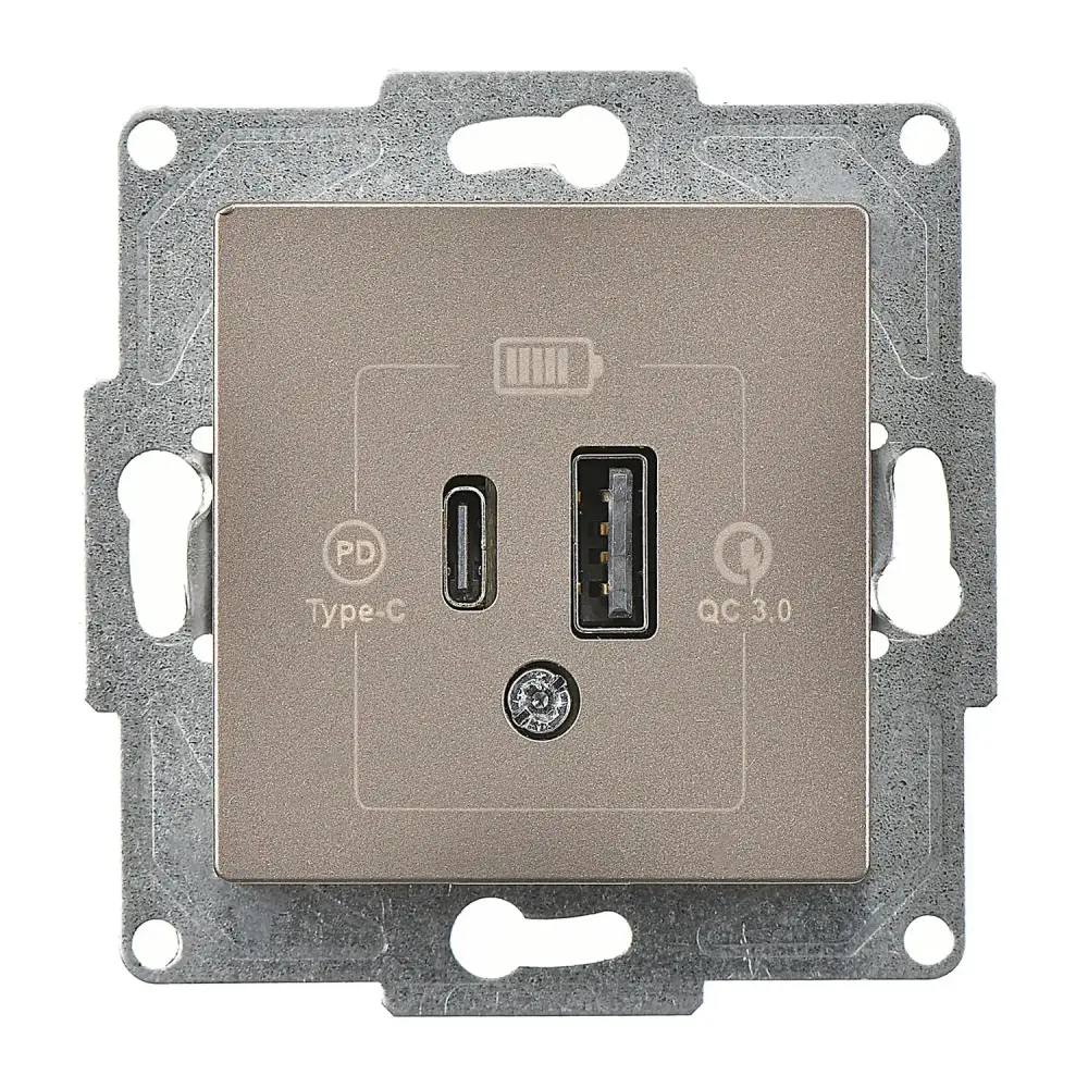 USB Charger, 2 Outlets (Type A + Type C), 20W , Mocha - Günsan