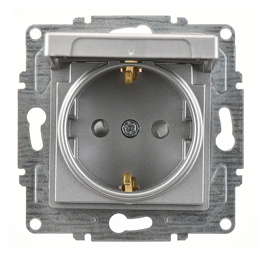 Eqona / Radius / Neoline Çocuk Korumalı Kapaklı Topraklı Priz, Gümüş (Mekanizma + Tuş/Kapak) - Günsan