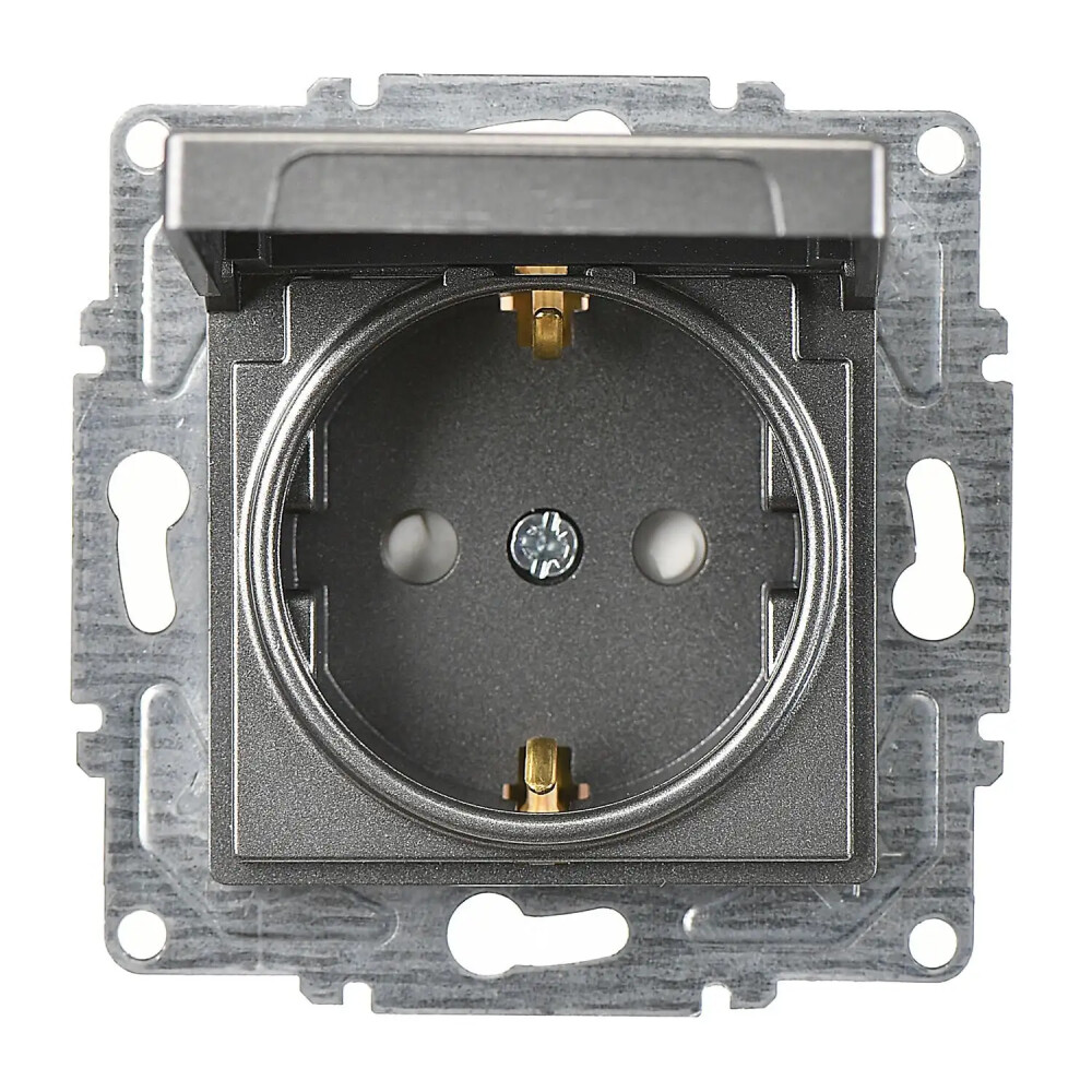 Eqona / Radius / Neoline Çocuk Korumalı Kapaklı Topraklı Priz (klipsli), Füme (Mekanizma + Tuş/Kapak) - Günsan Elektrik