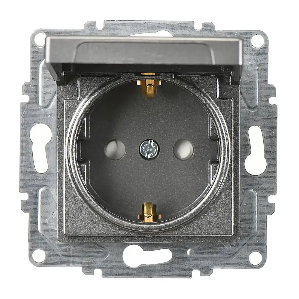 Socket with Side Earth with Shutter with Cover, Smoked Gray, (w/o Screw) - Günsan