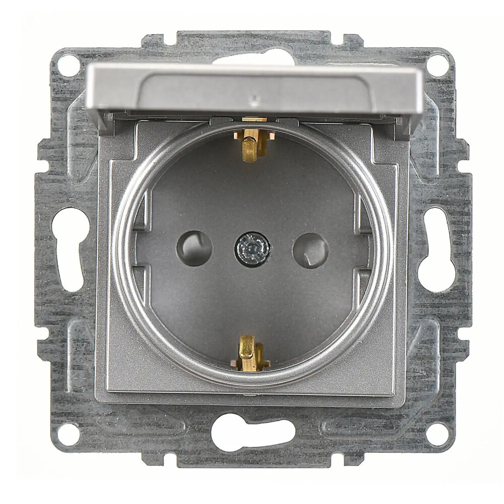 Eqona / Radius / Neoline Çocuk Korumalı Kapaklı Topraklı Priz (klipsli), Gümüş (Mekanizma + Tuş/Kapak) - Günsan