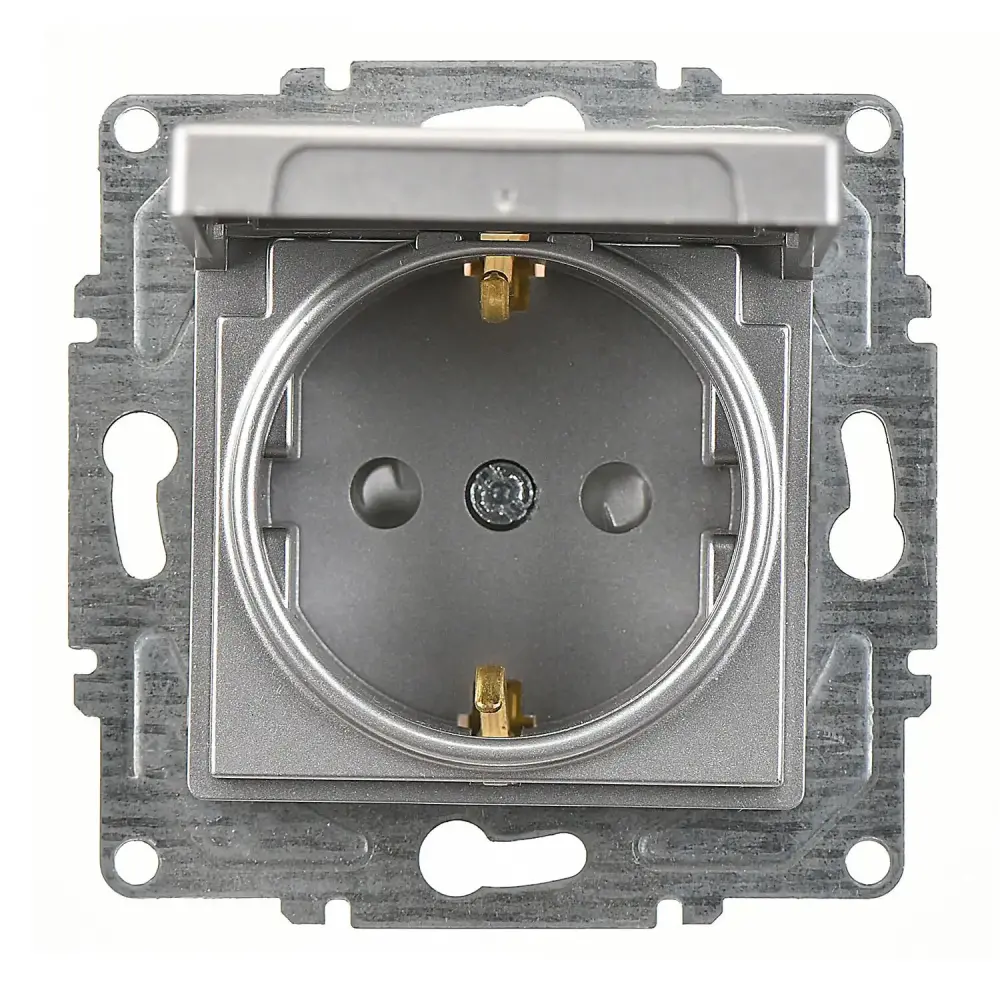 Eqona / Radius / Neoline Çocuk Korumalı Kapaklı Topraklı Priz (klipsli), Gümüş (Mekanizma + Tuş/Kapak) - 1