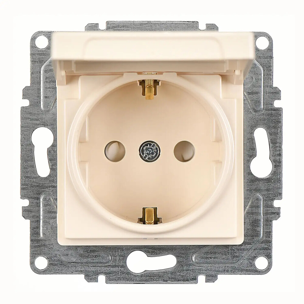 Eqona / Radius / Neoline Çocuk Korumalı Kapaklı Topraklı Priz (klipsli), Krem (Mekanizma + Tuş/Kapak) - Günsan Elektrik