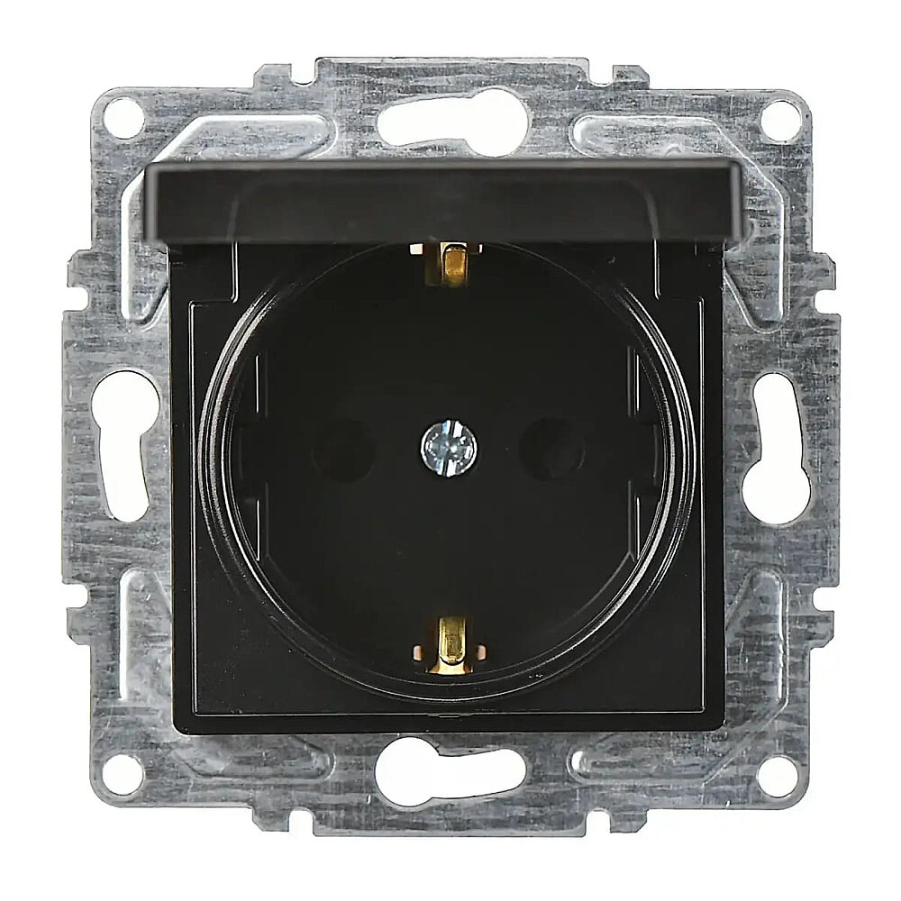 Eqona / Radius / Neoline Çocuk Korumalı Kapaklı Topraklı Priz (klipsli), Metalik Siyah (Mekanizma + Tuş/Kapak) - Günsan