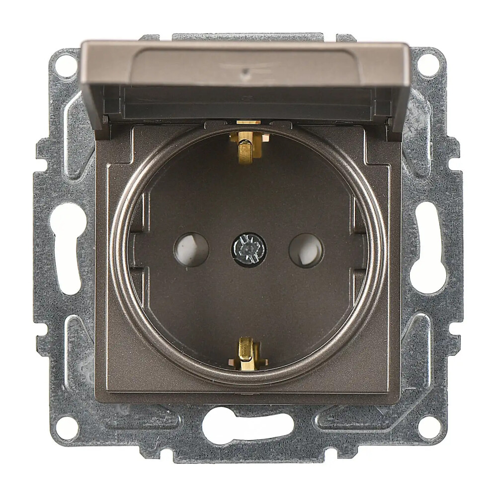 Eqona / Radius / Neoline Çocuk Korumalı Kapaklı Topraklı Priz (klipsli), Mocha (Mekanizma + Tuş/Kapak) - Günsan Elektrik