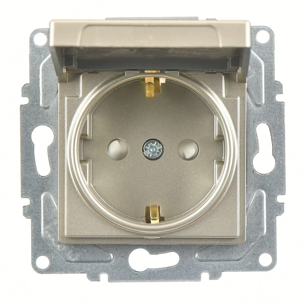 Eqona / Radius / Neoline Çocuk Korumalı Kapaklı Topraklı Priz, Metalik Bej (Mekanizma + Tuş/Kapak) - Günsan Elektrik
