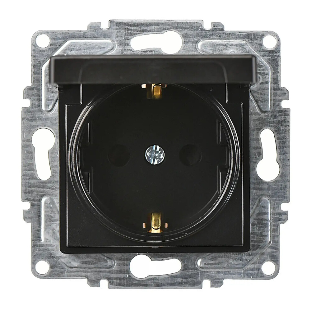 Eqona / Radius / Neoline Çocuk Korumalı Kapaklı Topraklı Priz, Metalik Siyah (Mekanizma + Tuş/Kapak) - Günsan Elektrik
