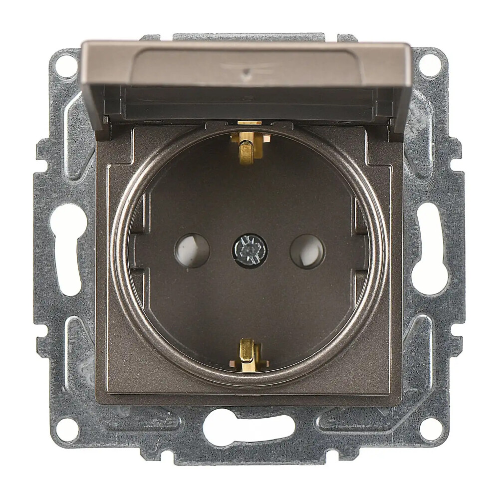 Eqona / Radius / Neoline Çocuk Korumalı Kapaklı Topraklı Priz, Mocha (Mekanizma + Tuş/Kapak) - Günsan Elektrik