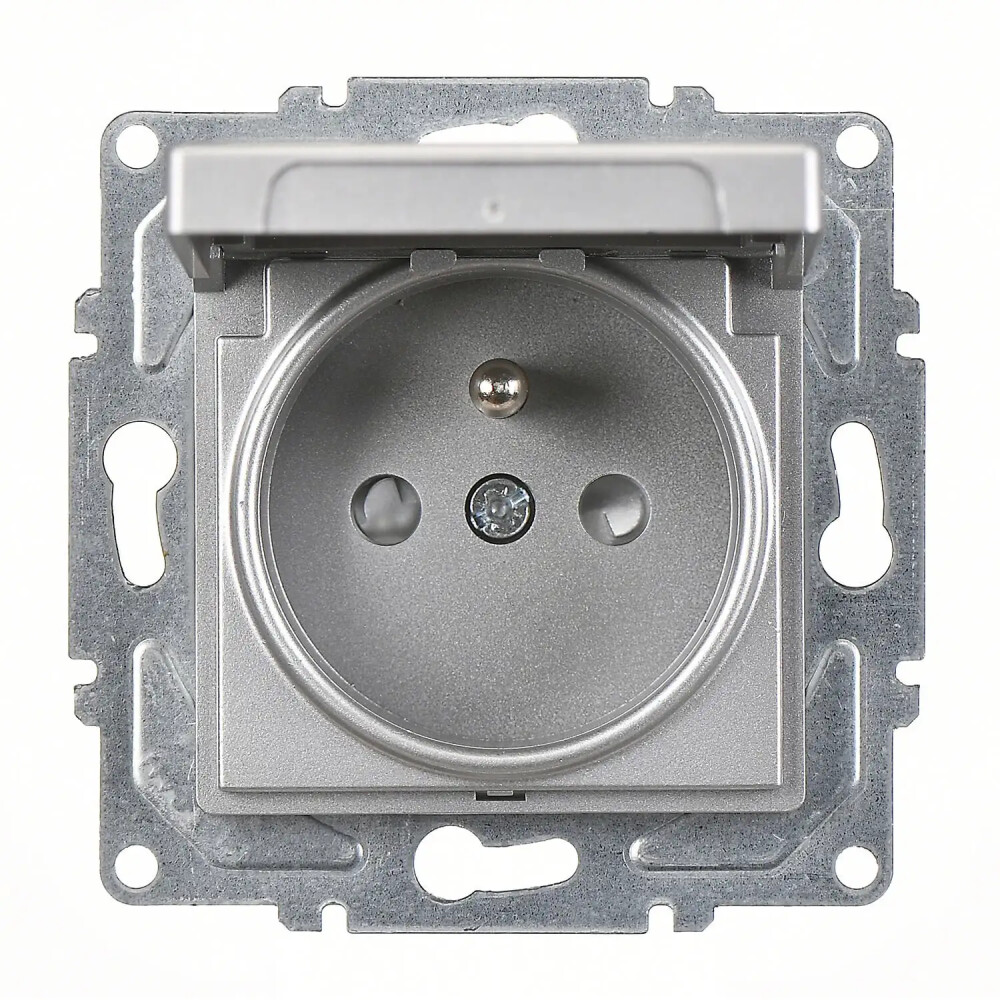 Eqona / Radius / Neoline Çocuk Korumalı Kapaklı UPS Priz, Gümüş (Mekanizma + Tuş/Kapak) - Günsan Elektrik