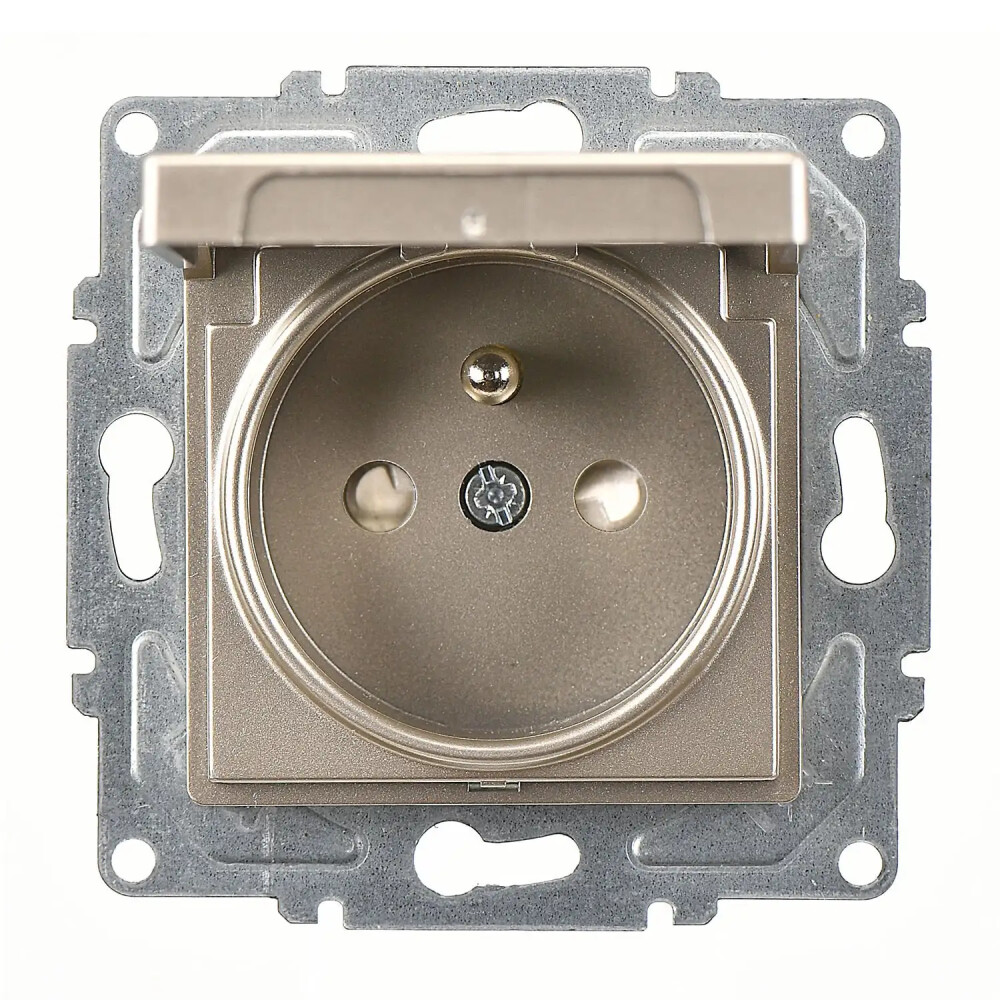 Eqona / Radius / Neoline Çocuk Korumalı Kapaklı UPS Priz, Metalik Bej (Mekanizma + Tuş/Kapak) - Günsan Elektrik