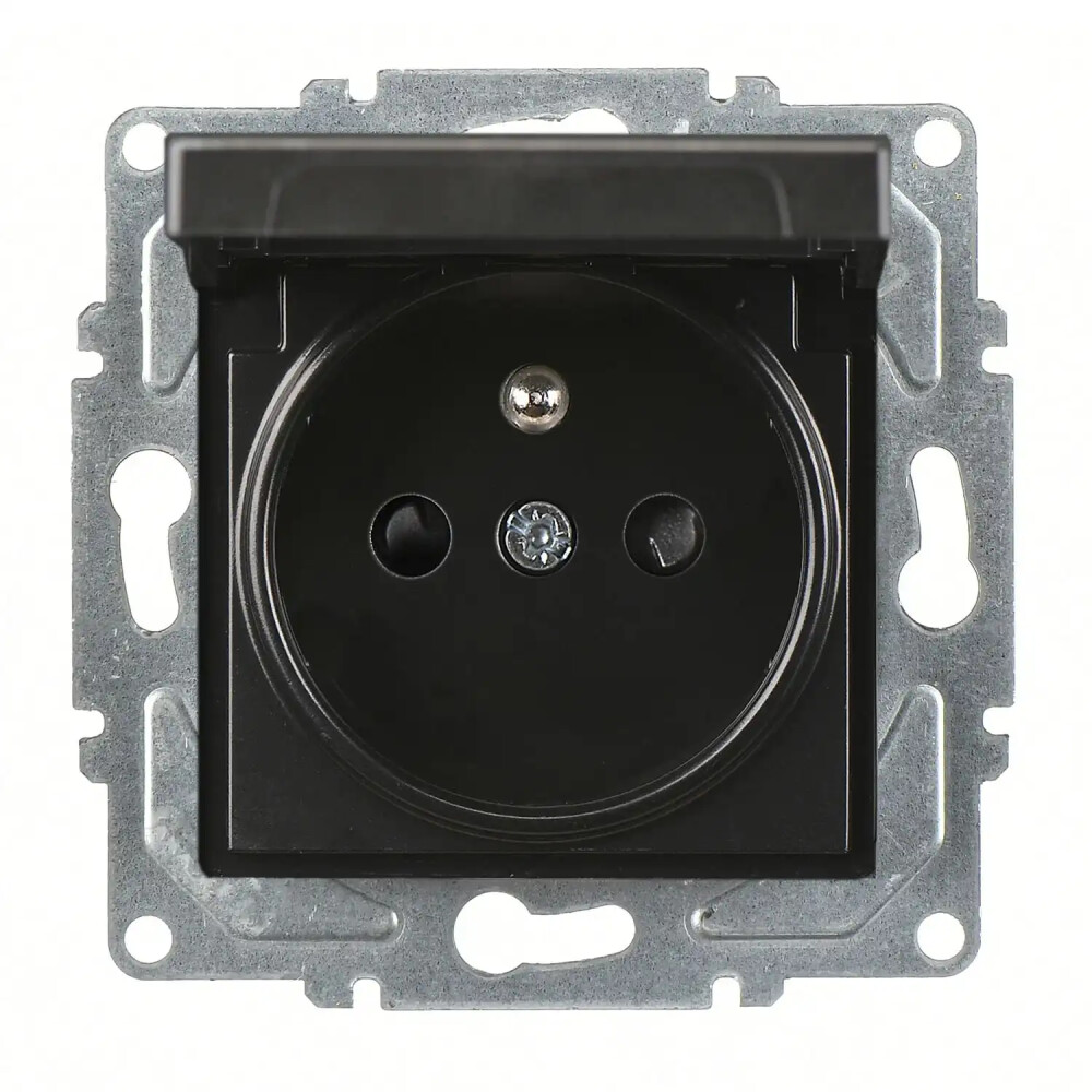 Eqona / Radius / Neoline Çocuk Korumalı Kapaklı UPS Priz, Metalik Siyah (Mekanizma + Tuş/Kapak) - Günsan Elektrik