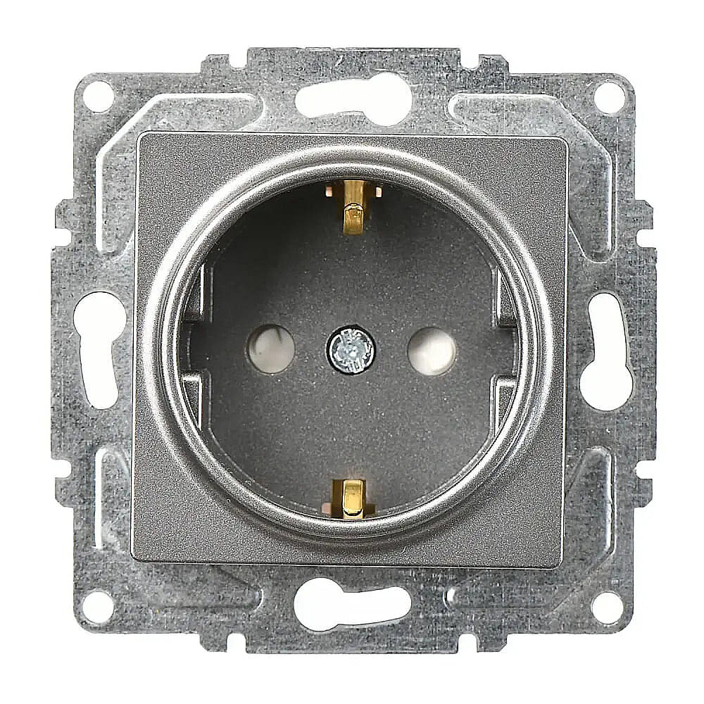 Socket with Side Earth with Shutter, Smoked Gray, (w/o Screw) - Günsan