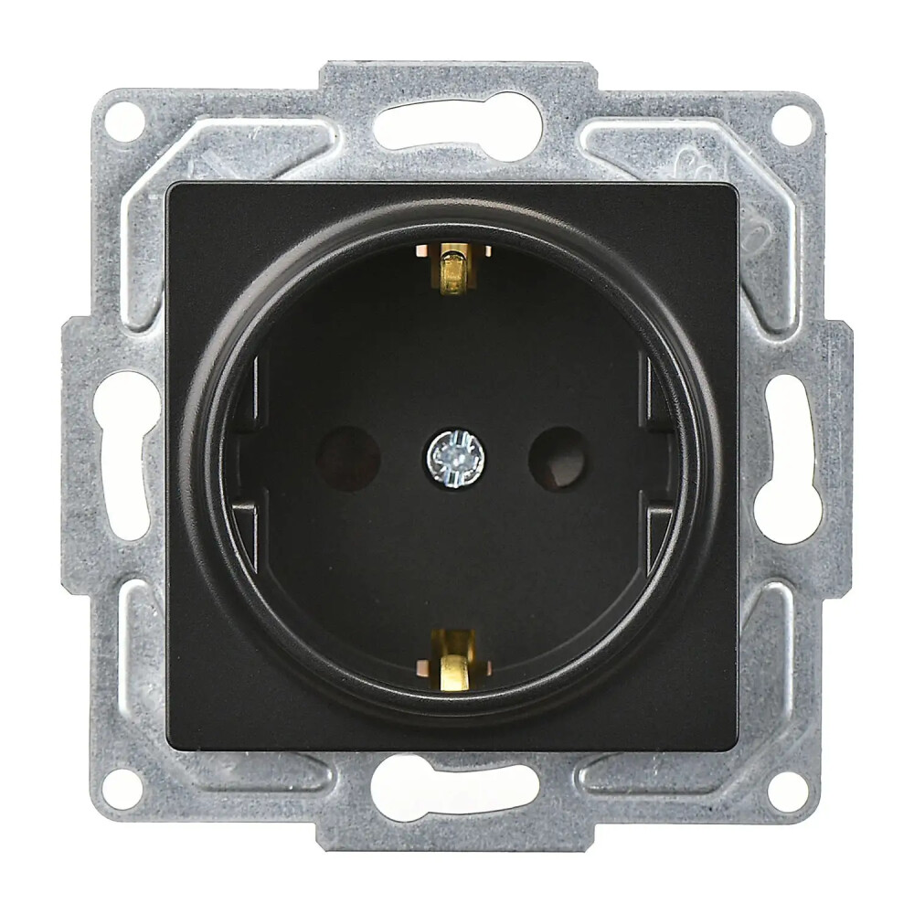 Eqona / Radius / Neoline Çocuk Korumalı Topraklı Priz (klipsli), Metalik Siyah (Mekanizma + Tuş/Kapak) - Günsan