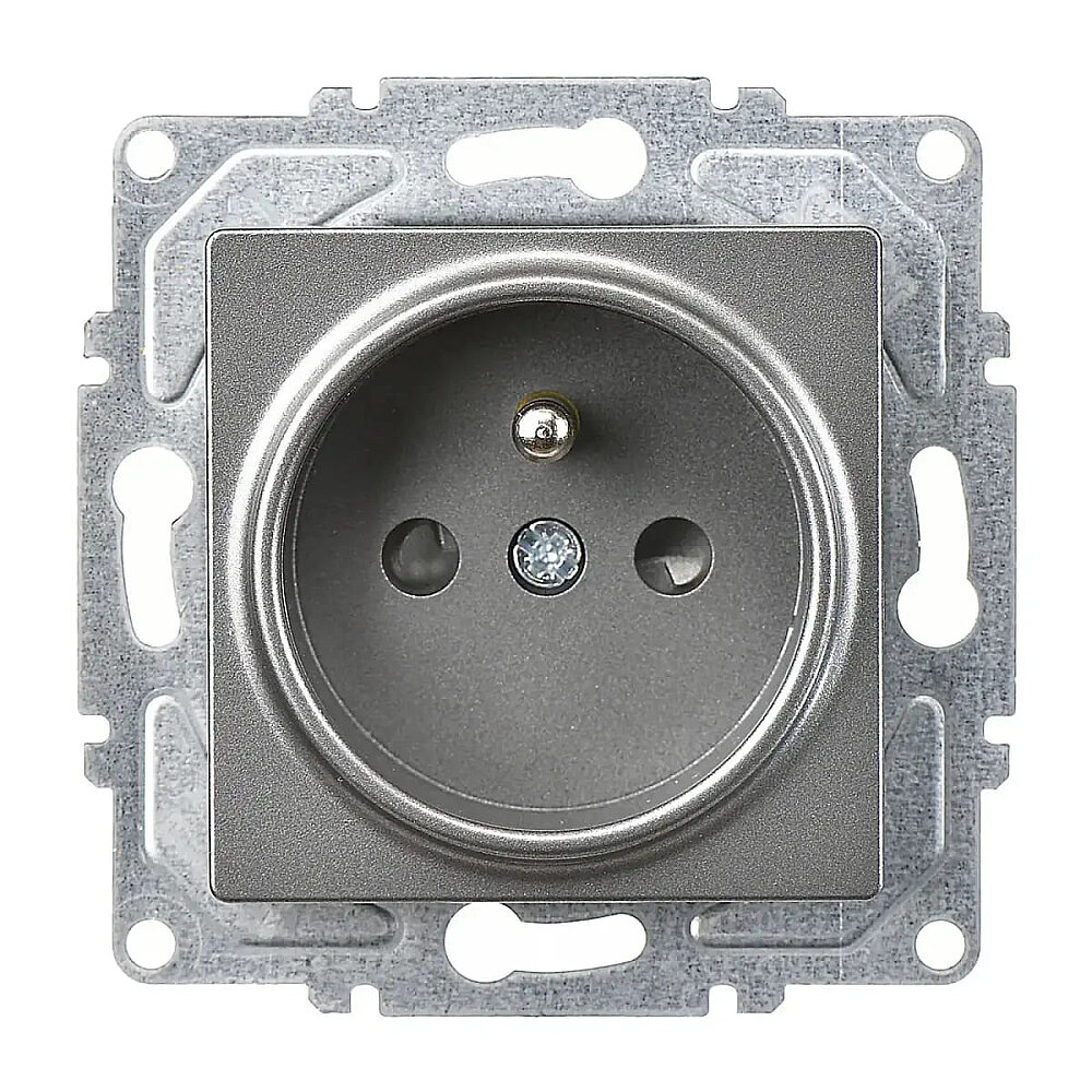Socket with Pin Earth with Shutter (French Std), Smoked Gray - Günsan