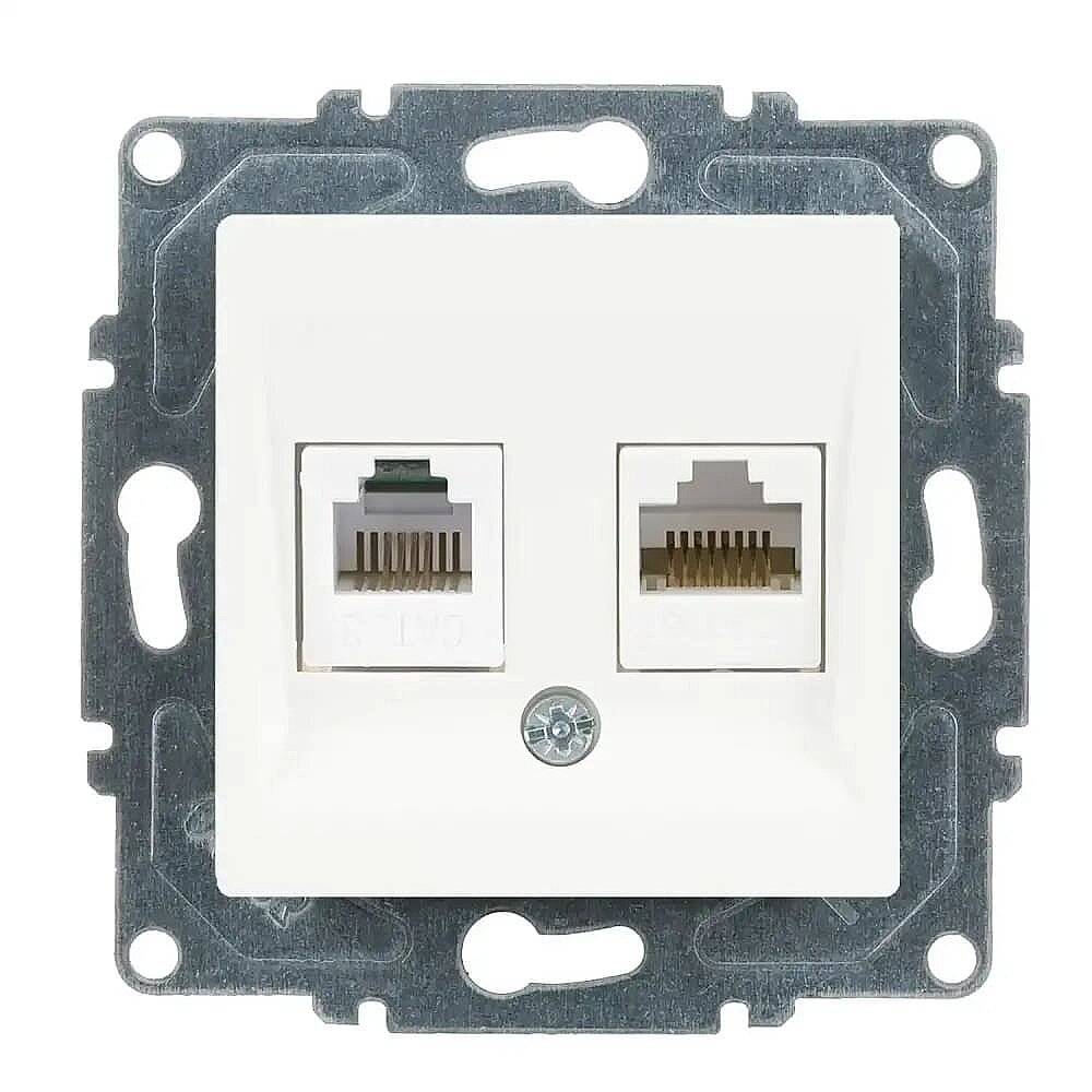 Eqona / Radius / Neoline Data + Nümeris Telefon Prizi (RJ45 Cat6 + Cat3), Beyaz (Mekanizma + Tuş/Kapak) 