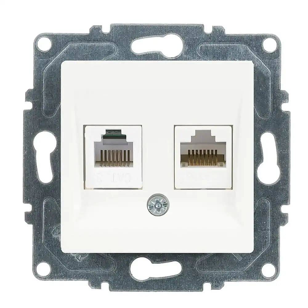 Eqona / Radius / Neoline Data + Nümeris Telefon Prizi (RJ45 Cat6 + Cat3), Beyaz (Mekanizma + Tuş/Kapak) - 1