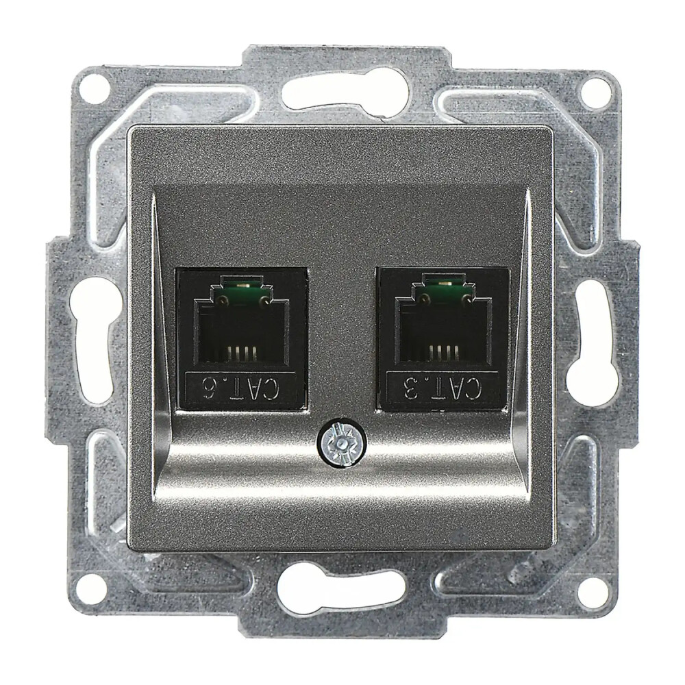 Eqona / Radius / Neoline Data + Nümeris Telefon Prizi (RJ45 Cat6 + Cat3), Füme (Mekanizma + Tuş/Kapak) - Günsan