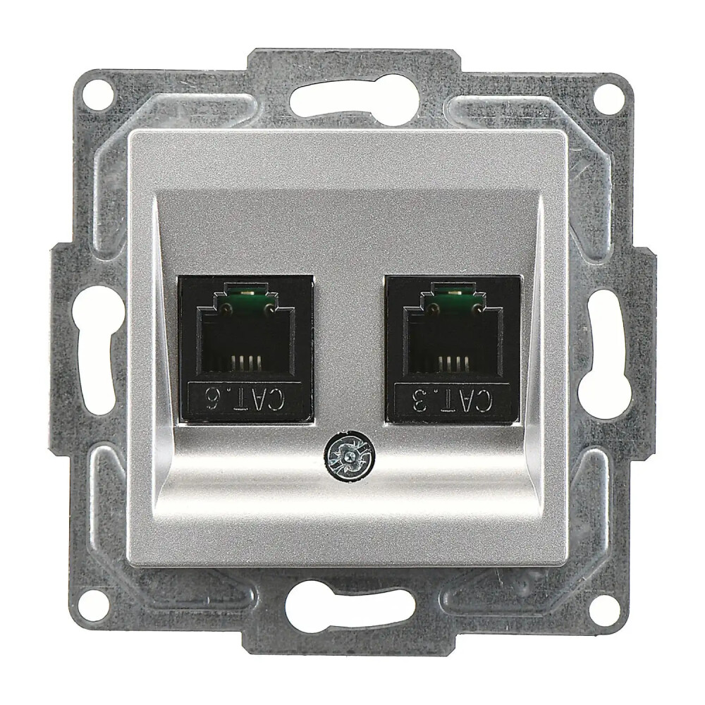 Eqona / Radius / Neoline Data + Nümeris Telefon Prizi (RJ45 Cat6 + Cat3), Gümüş (Mekanizma + Tuş/Kapak) - Günsan