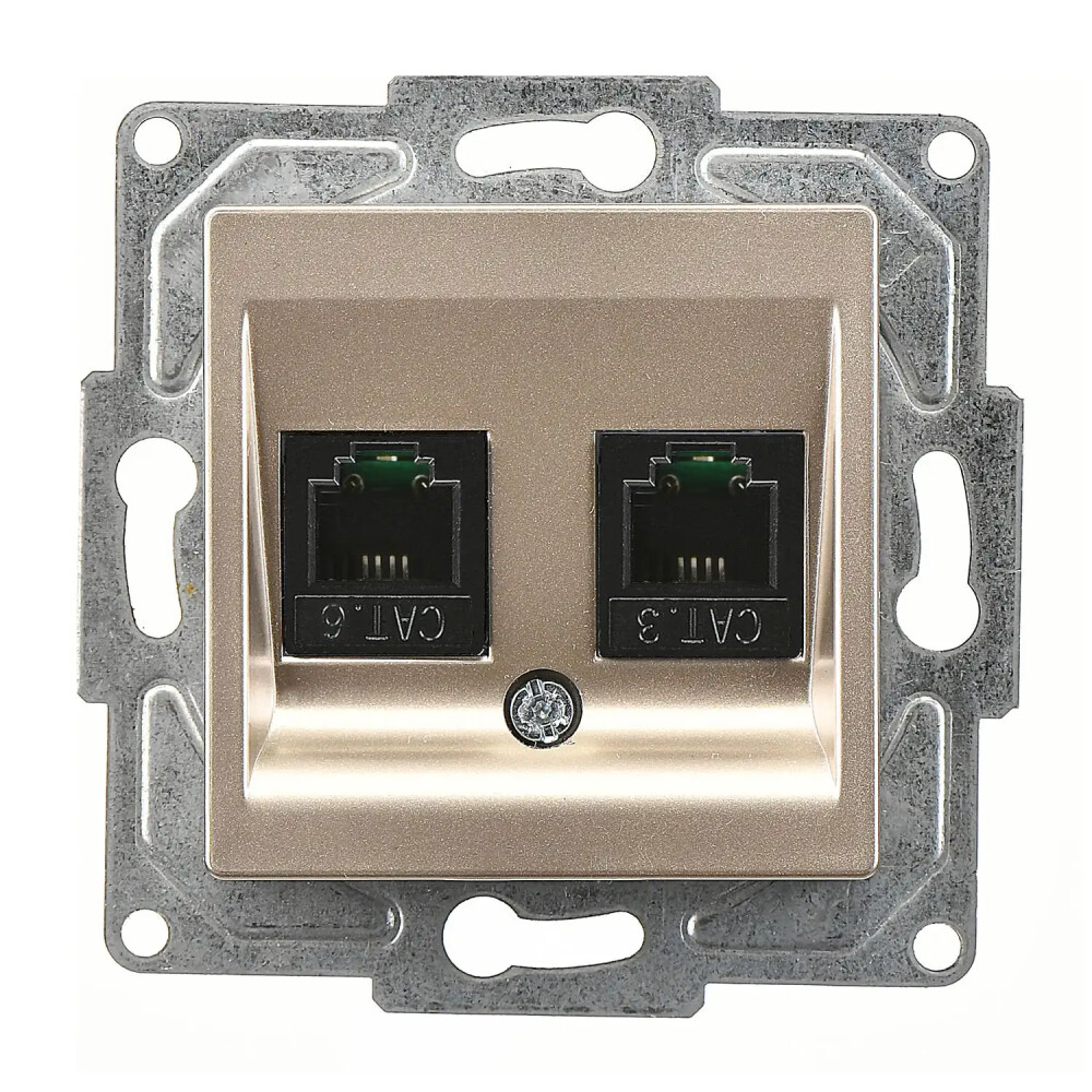 Eqona / Radius / Neoline Data + Nümeris Telefon Prizi (RJ45 Cat6 + Cat3), Metalik Bej (Mekanizma + Tuş/Kapak) - Günsan Elektrik