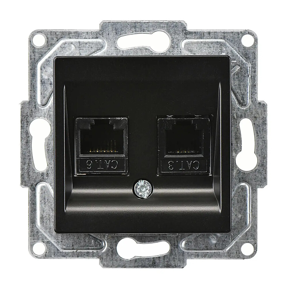 Eqona / Radius / Neoline Data + Nümeris Telefon Prizi (RJ45 Cat6 + Cat3), Metalik Siyah (Mekanizma + Tuş/Kapak) - Günsan Elektrik