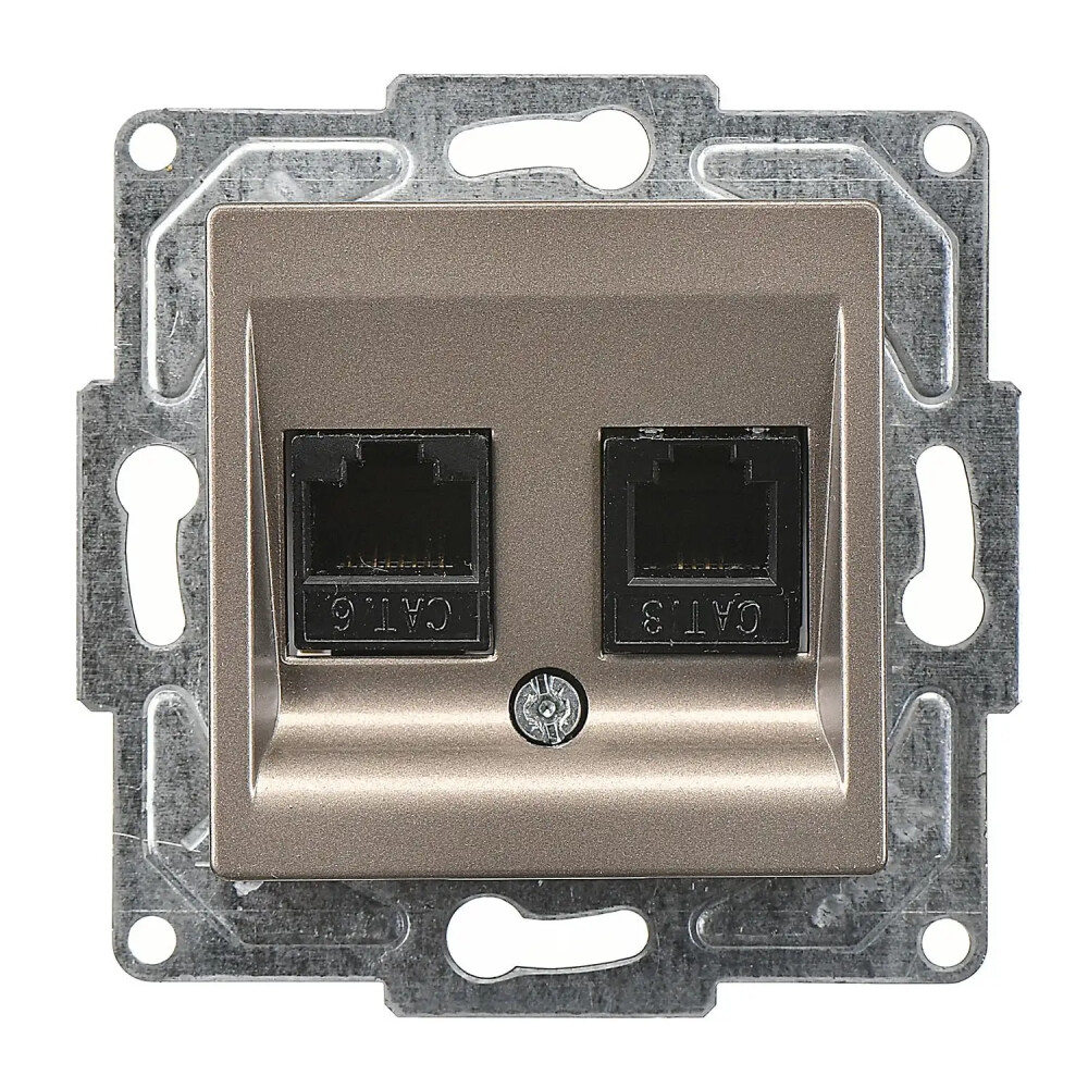 Eqona / Radius / Neoline Data + Nümeris Telefon Prizi (RJ45 Cat6 + Cat3), Mocha (Mekanizma + Tuş/Kapak) - Günsan