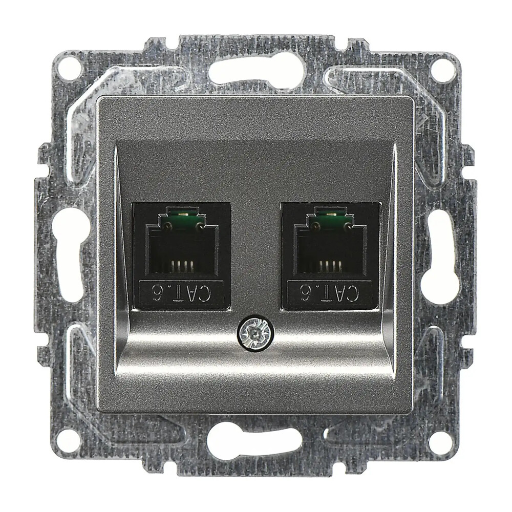 Eqona / Radius / Neoline İkili Data Prizi (2 x RJ45 Cat6), Füme (Mekanizma + Tuş/Kapak) - Günsan Elektrik