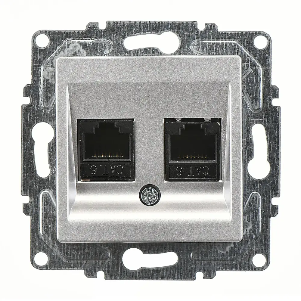 Eqona / Radius / Neoline İkili Data Prizi (2 x RJ45 Cat6), Gümüş (Mekanizma + Tuş/Kapak) - Günsan