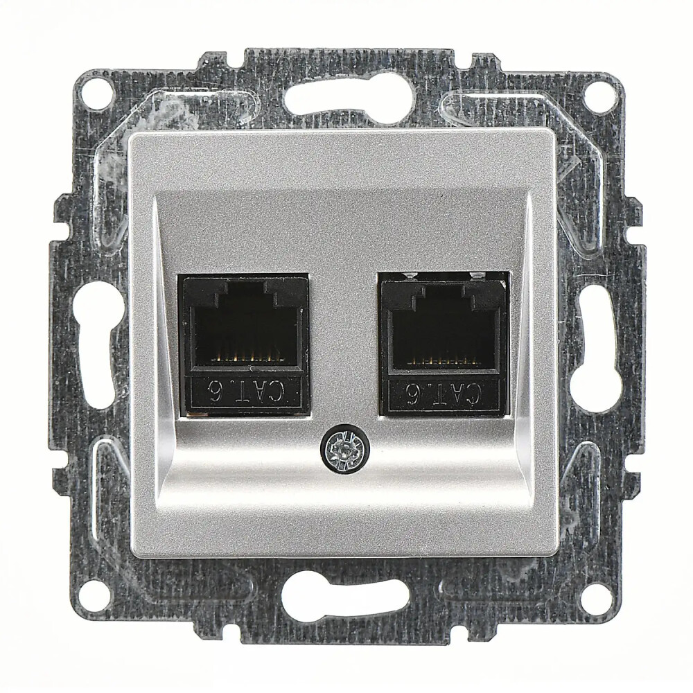Eqona / Radius / Neoline İkili Data Prizi (2 x RJ45 Cat6), Gümüş (Mekanizma + Tuş/Kapak) - Günsan Elektrik