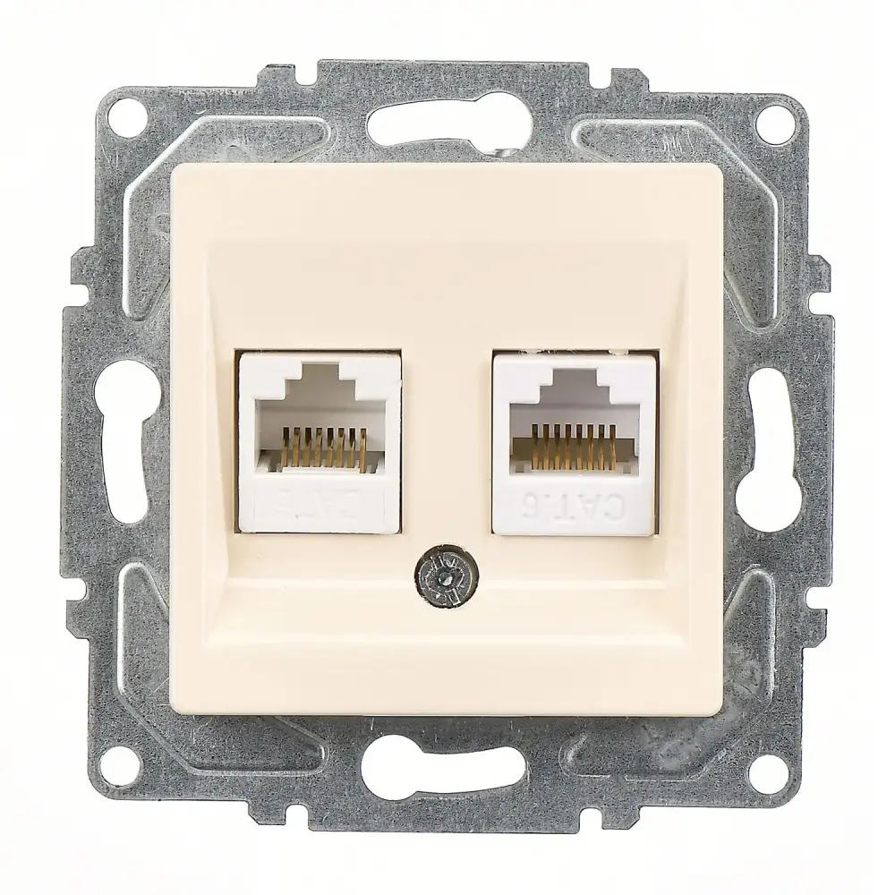 Eqona / Radius / Neoline İkili Data Prizi (2 x RJ45 Cat6), Krem (Mekanizma + Tuş/Kapak) - Günsan