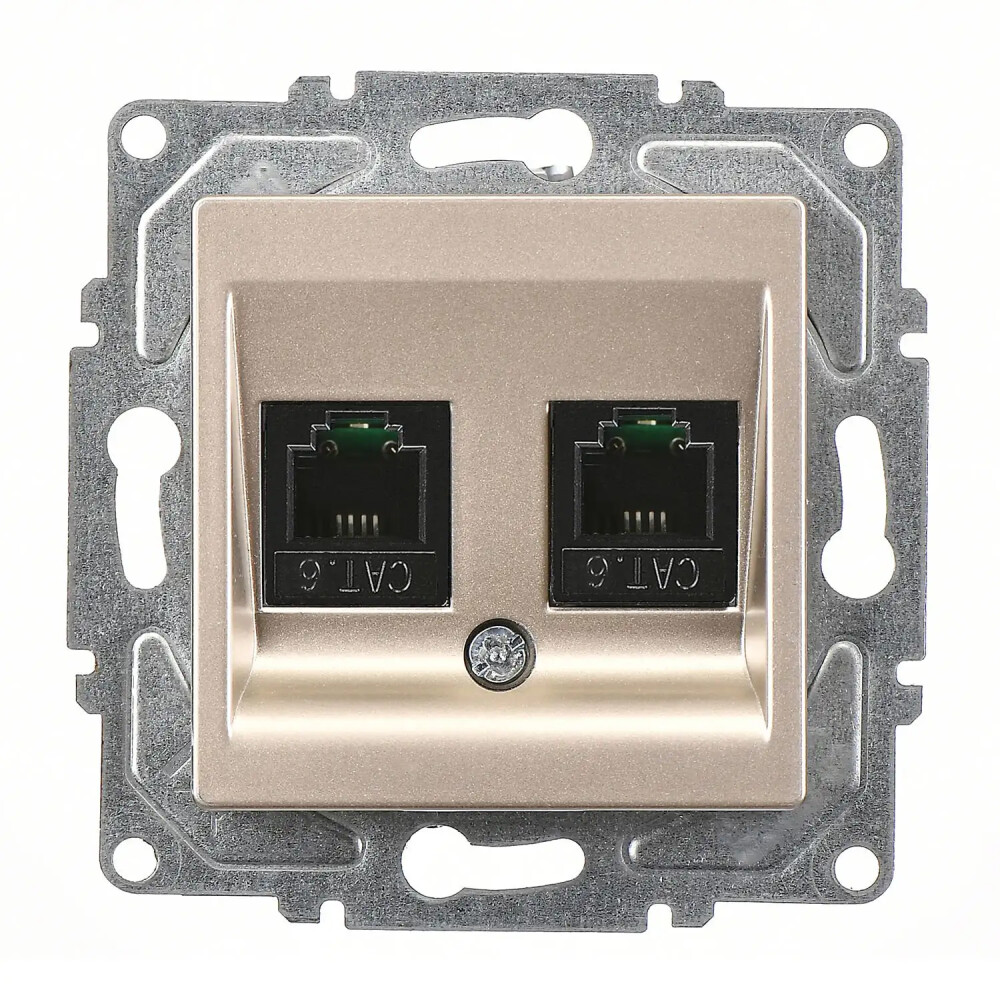 Eqona / Radius / Neoline İkili Data Prizi (2 x RJ45 Cat6), Metalik Bej (Mekanizma + Tuş/Kapak) - Günsan Elektrik
