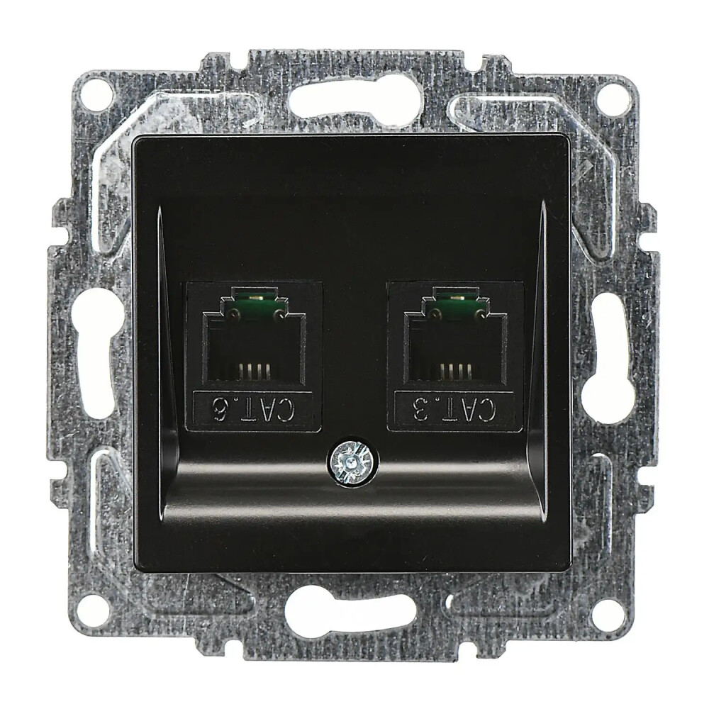 Eqona / Radius / Neoline İkili Data Prizi (2 x RJ45 Cat6), Metalik Siyah (Mekanizma + Tuş/Kapak) - Günsan Elektrik