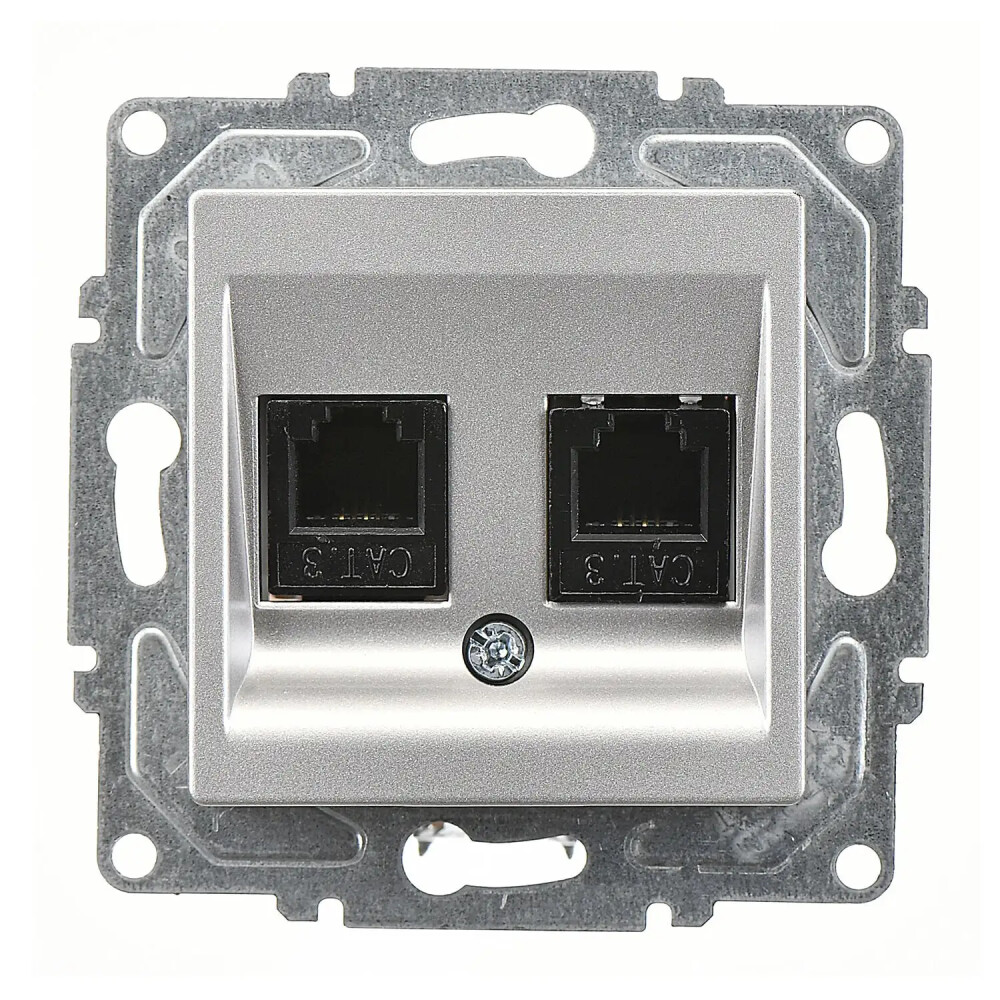 Eqona / Radius / Neoline İkili Nümeris Telefon Prizi (2 x Cat3), Gümüş (Mekanizma + Tuş/Kapak) - Günsan Elektrik