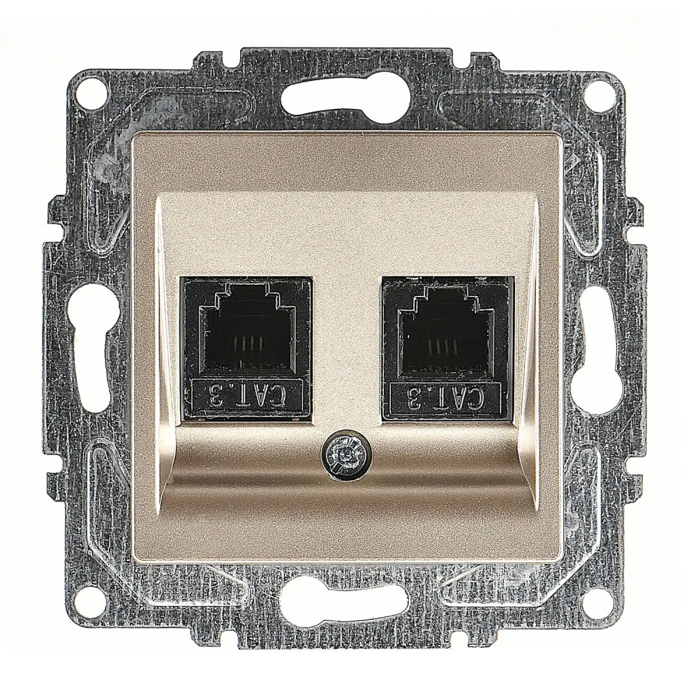 Eqona / Radius / Neoline İkili Nümeris Telefon Prizi (2 x Cat3), Metalik Bej (Mekanizma + Tuş/Kapak) - Günsan Elektrik