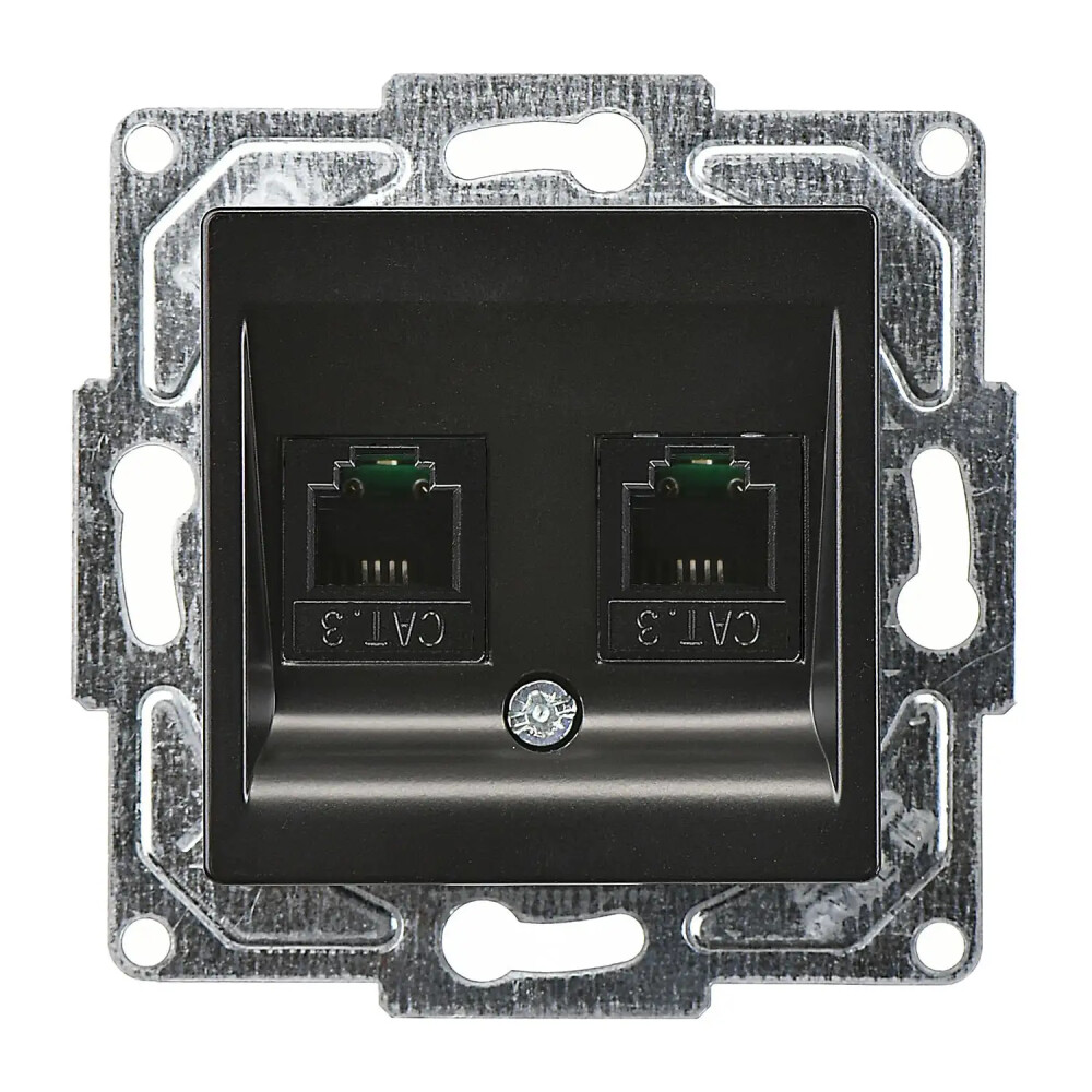 Eqona / Radius / Neoline İkili Nümeris Telefon Prizi (2 x Cat3), Metalik Siyah (Mekanizma + Tuş/Kapak) - Günsan Elektrik