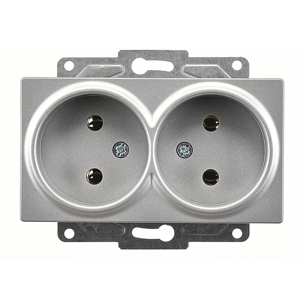 Eqona / Radius / Neoline İkili Priz, Gümüş (Mekanizma + Tuş/Kapak) - Günsan Elektrik