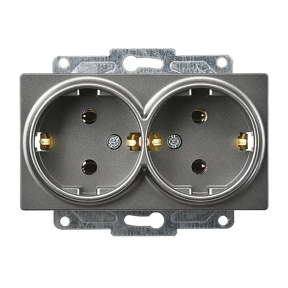 Eqona / Radius / Neoline İkili Topraklı Priz, Füme (Mekanizma + Tuş/Kapak) - Günsan