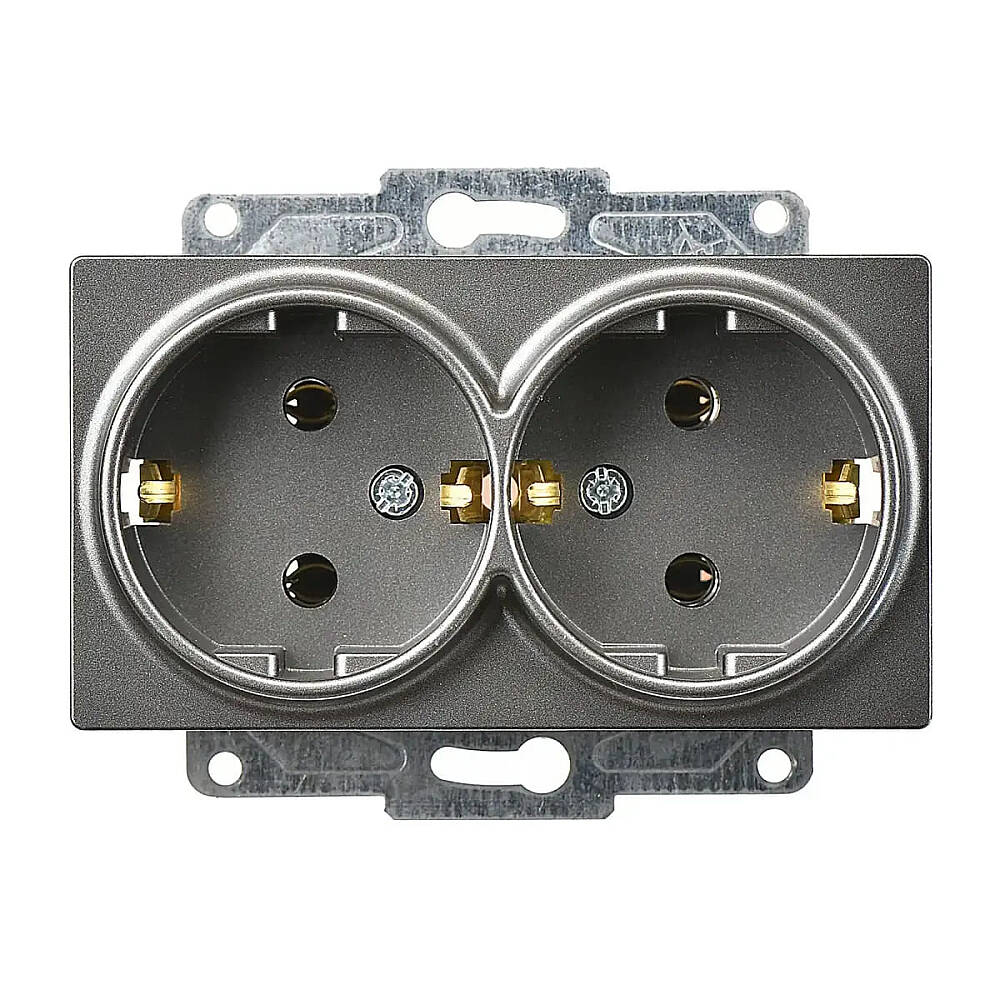 Eqona / Radius / Neoline İkili Topraklı Priz, Füme (Mekanizma + Tuş/Kapak) - 1