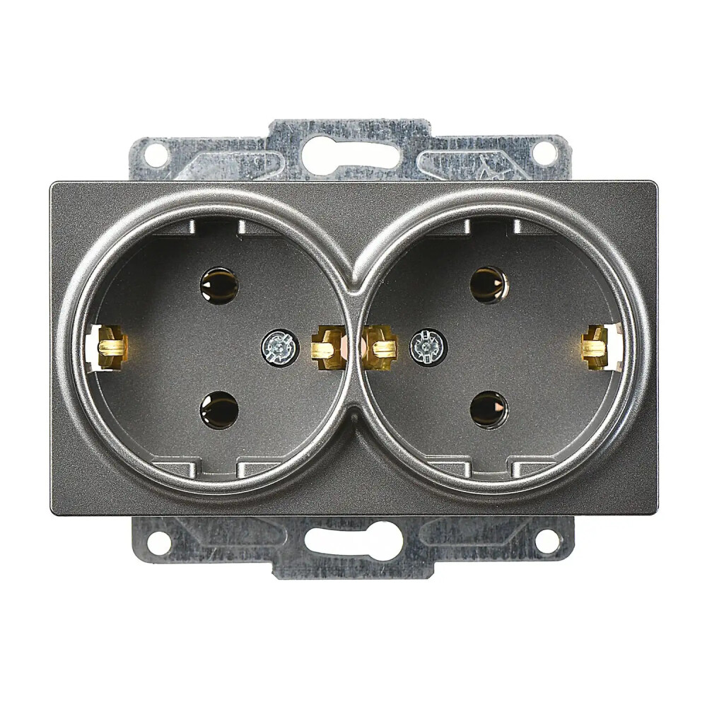 Eqona / Radius / Neoline İkili Topraklı Priz, Füme (Mekanizma + Tuş/Kapak) - Günsan Elektrik